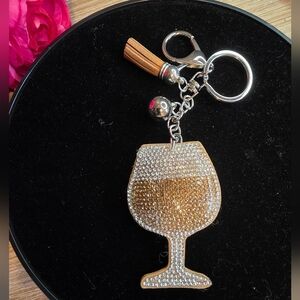 Sparkly Wine Glass Rhinestone Handbag Charm -  Keychain